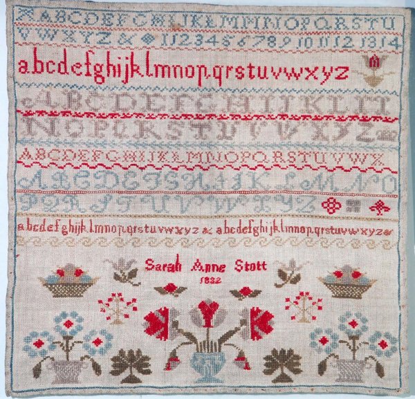 Appraisal: An English needlepoint sampler Wool and possibly silk on linen