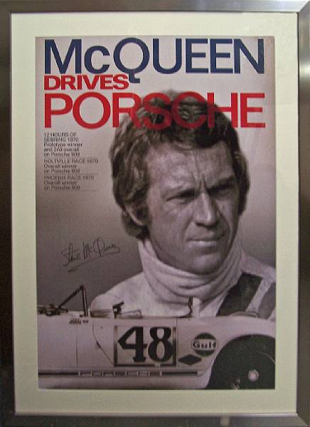 Appraisal: A poster 'Steve McQueen Drives Porsche ' a reproduction advertising