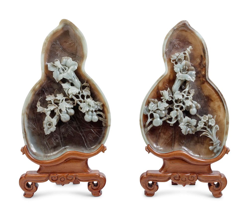 Appraisal: A Pair of Chinese Export Carved Jade Coupes with Stands