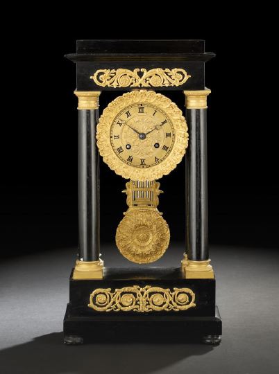 Appraisal: Louis-Philippe Gilt-Brass-Mounted Ebonized Fruitwood Mantel Clock second quarter th century