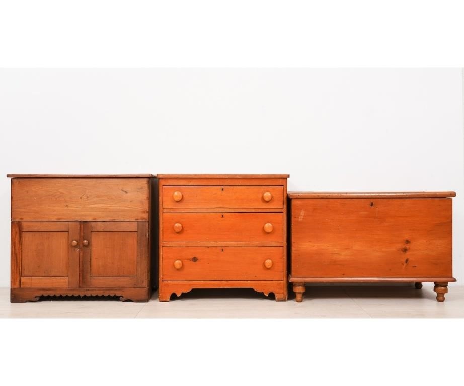 Appraisal: Three pine chests to include a lite lid commode h