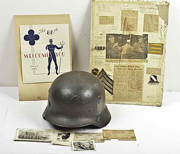 Appraisal: German WWII M- Army Helmet with Scrap Book Items Lot