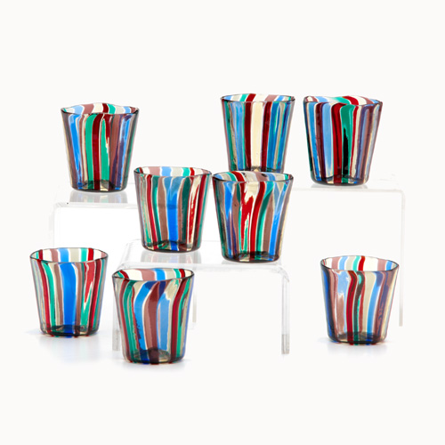 Appraisal: GIO PONTI VENINI Set of eight small a canne glasses