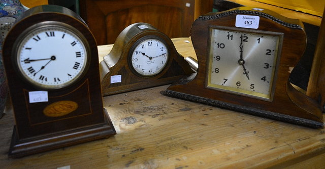 Appraisal: An Edwardian mahogany and inlaid mantel clockwith enamelled dial and