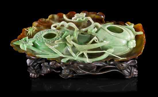 Appraisal: A Jadeite Water Coupe of green and white colored stone