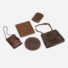 Appraisal: Roycroft COLLECTION OF FOUR LEATHER ACCESSORIES USA c leather brass