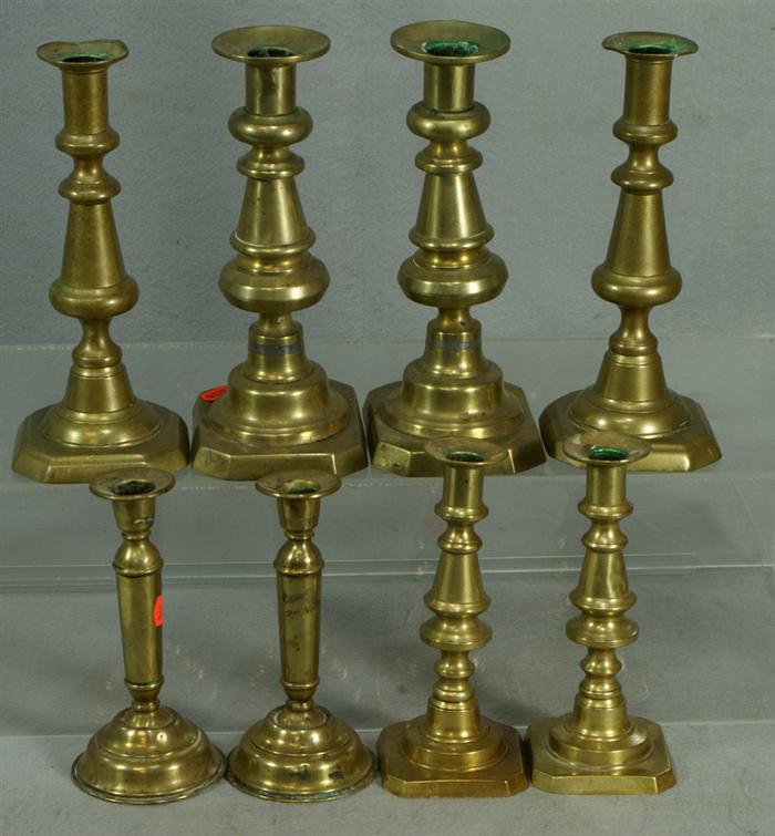 Appraisal: pr th c brass candlesticks sets with pushups pr with