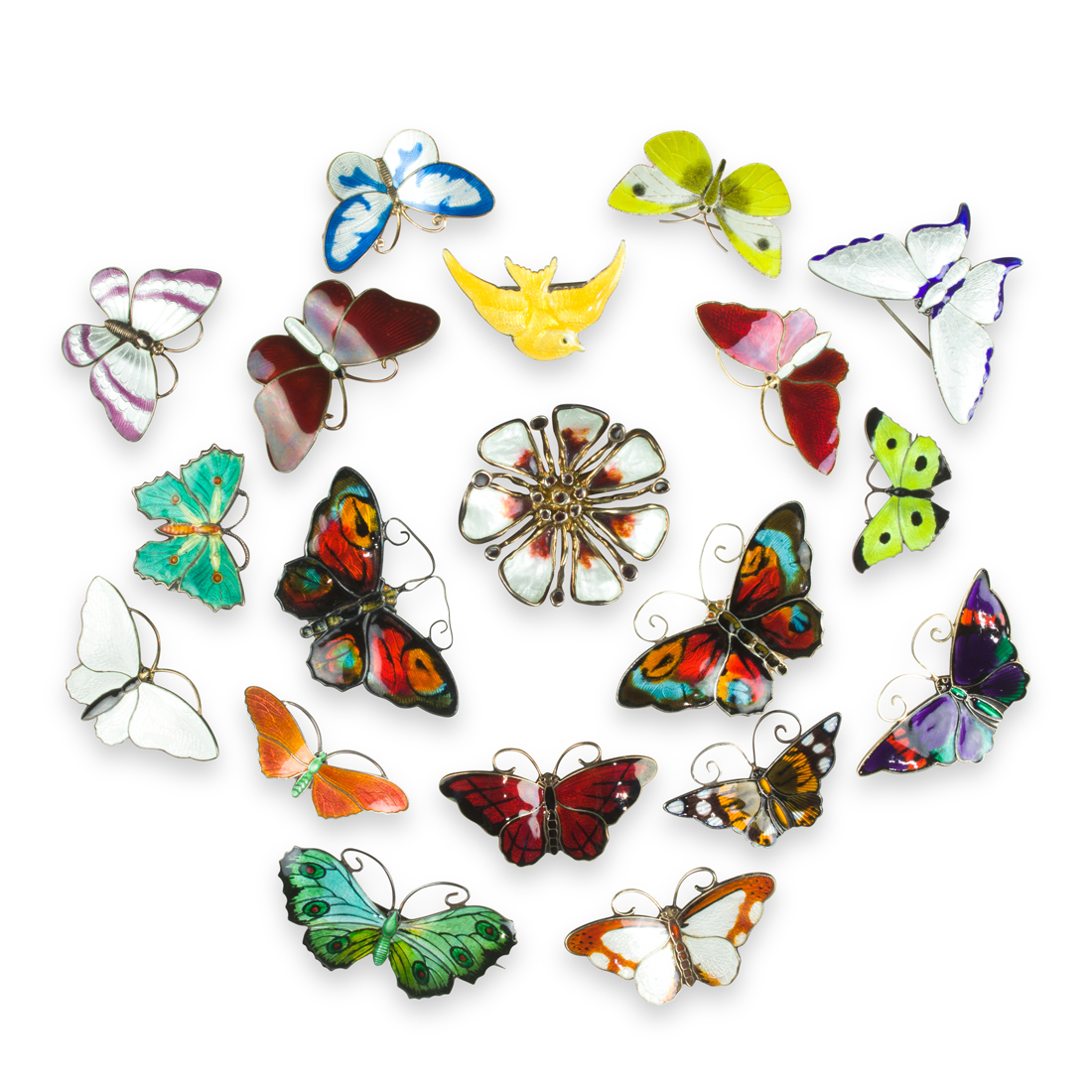 Appraisal: A GROUP OF ENAMEL AND SILVER BROOCHES A group of