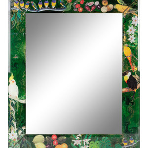 Appraisal: A Reverse Painted Mirror depicting Tropical Flora and Fauna TH