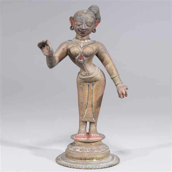 Appraisal: Antique Indian bronze dancing Radha statue with incised designs and