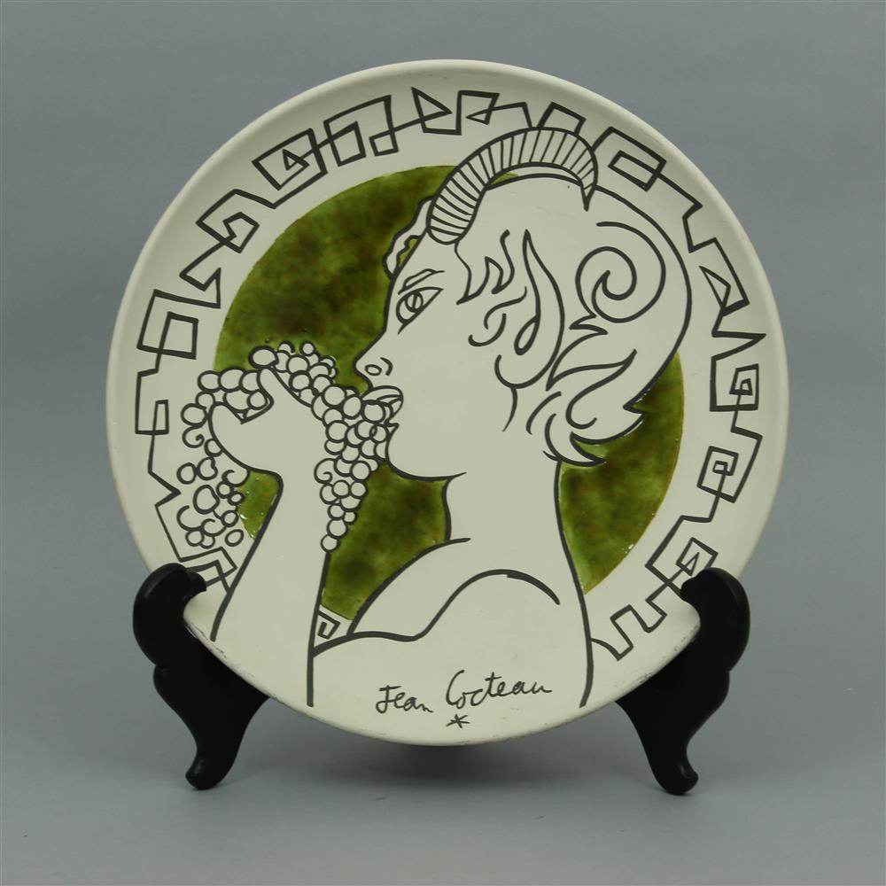 Appraisal: CERAMIC PLATTER OF YOUNG FAUN WITH GRAPES BY JEAN COCTEAU