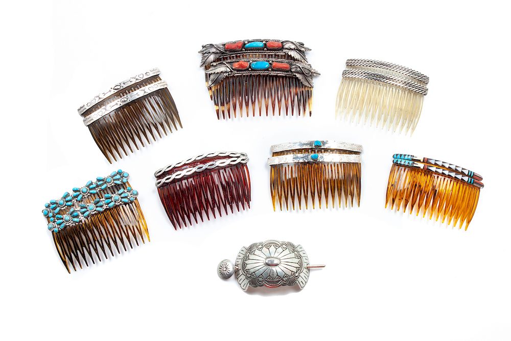 Appraisal: Group of Eight Southwestern Hair Accessories largest x inches Group