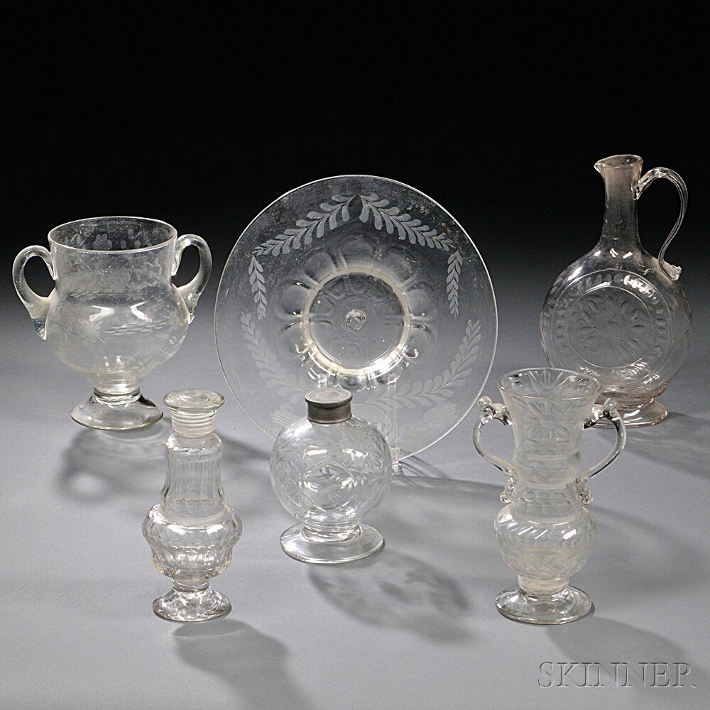 Appraisal: Thirteen Pieces of Colorless Blown Glass Tableware England Continental th