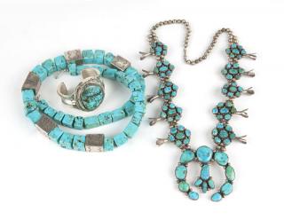 Appraisal: A group of turquoise and silver jewelry Including a squash