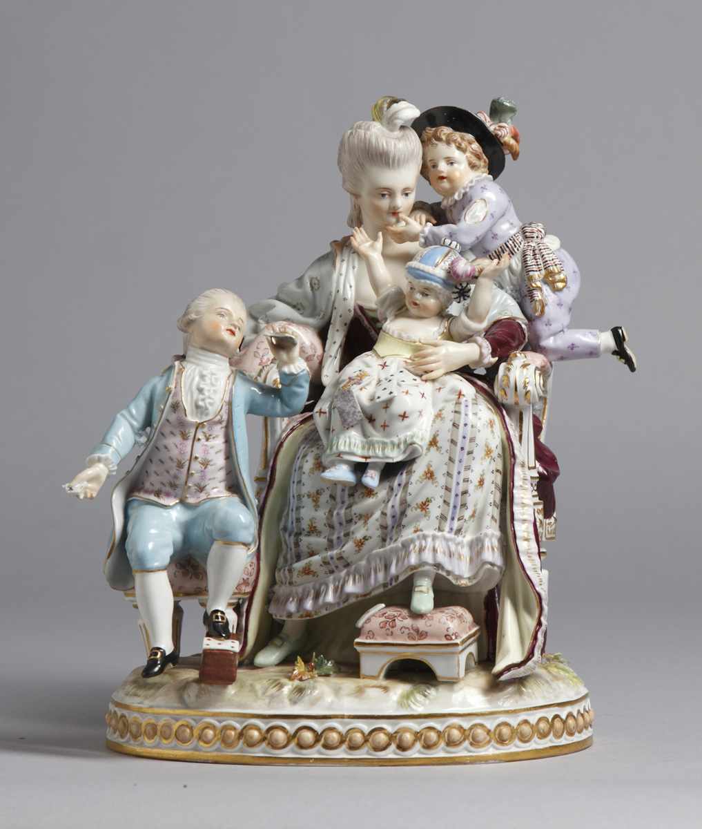 Appraisal: Meissen Porcelain Figural Group Royal lady children playing w cards