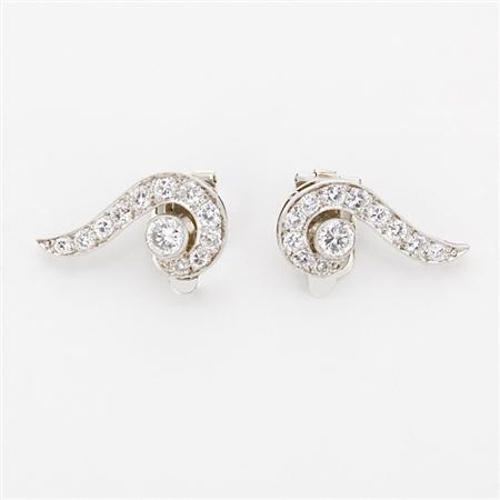 Appraisal: Pair of Diamond Scroll Earclips Estimate -