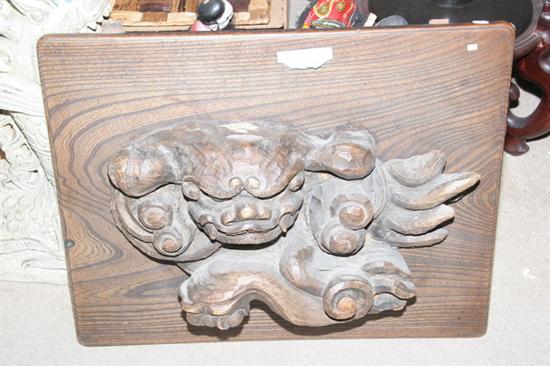 Appraisal: CHINESE WOOD FIGURE OF FU DOG Shang Dynasty style -