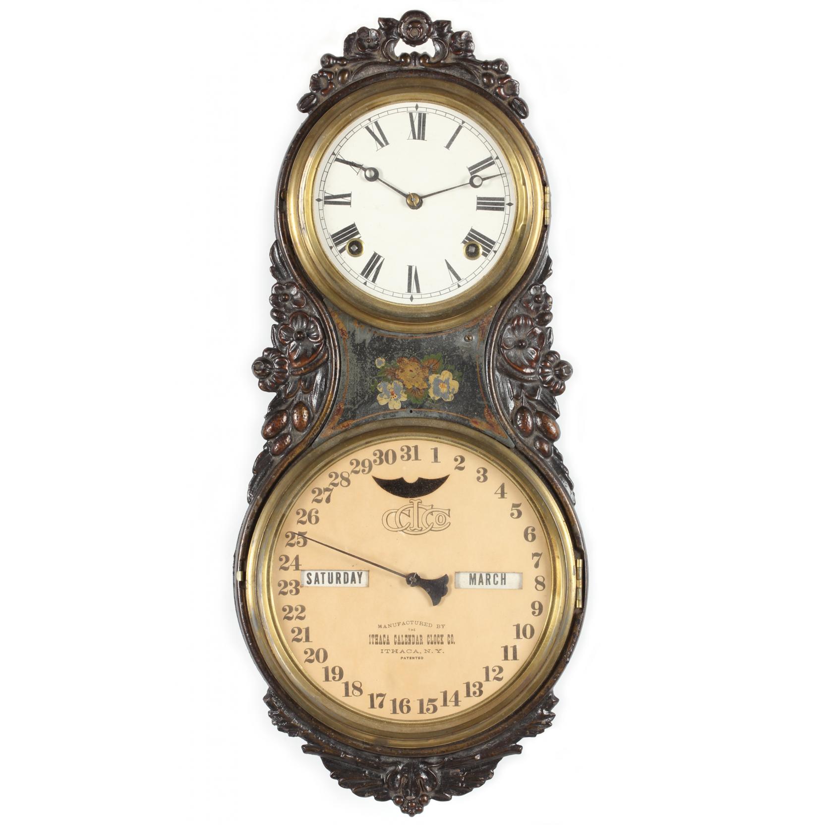 Appraisal: Ithaca Iron Case Calendar Wall Clock late th century eight-day