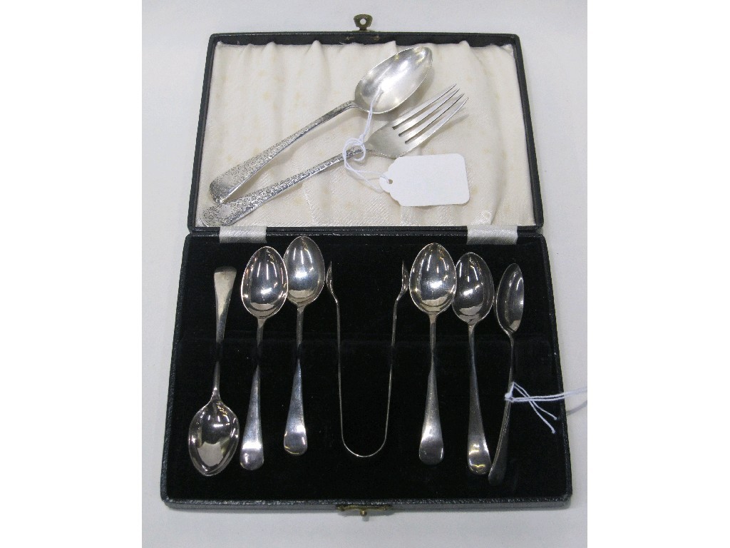 Appraisal: Lot comprising cased set of six silver spoons with tongs