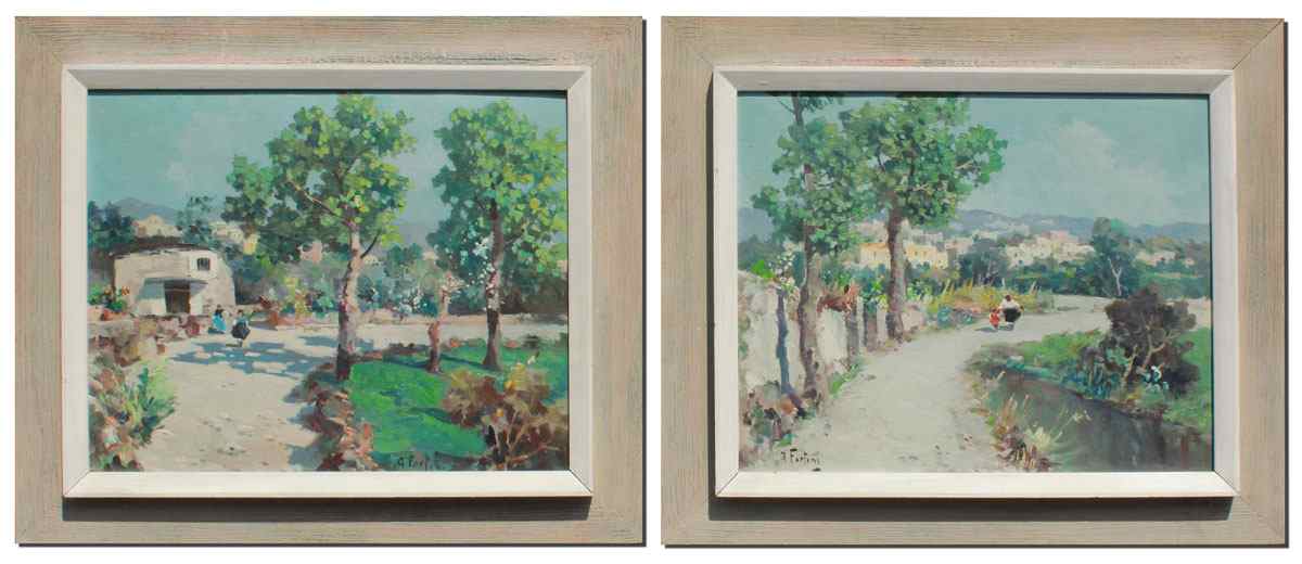 Appraisal: FORTINI Andrea Italian - Two Pastoral Italian Landscapes with Figures