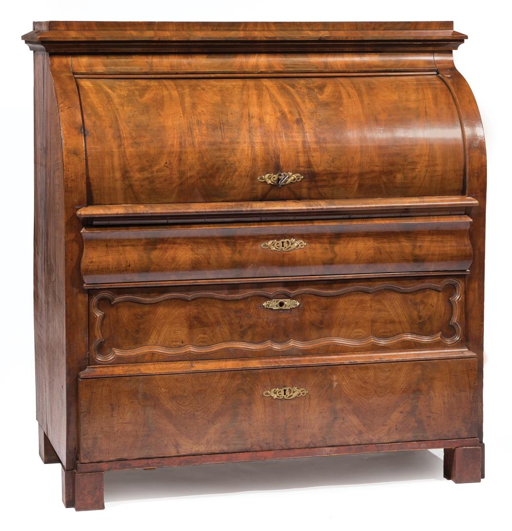 Appraisal: Biedermeier Figured Mahogany Bureau a Cylindre mid- th c molded