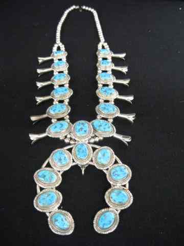 Appraisal: Indian Squash Blossom Necklace rich blue signed '' long