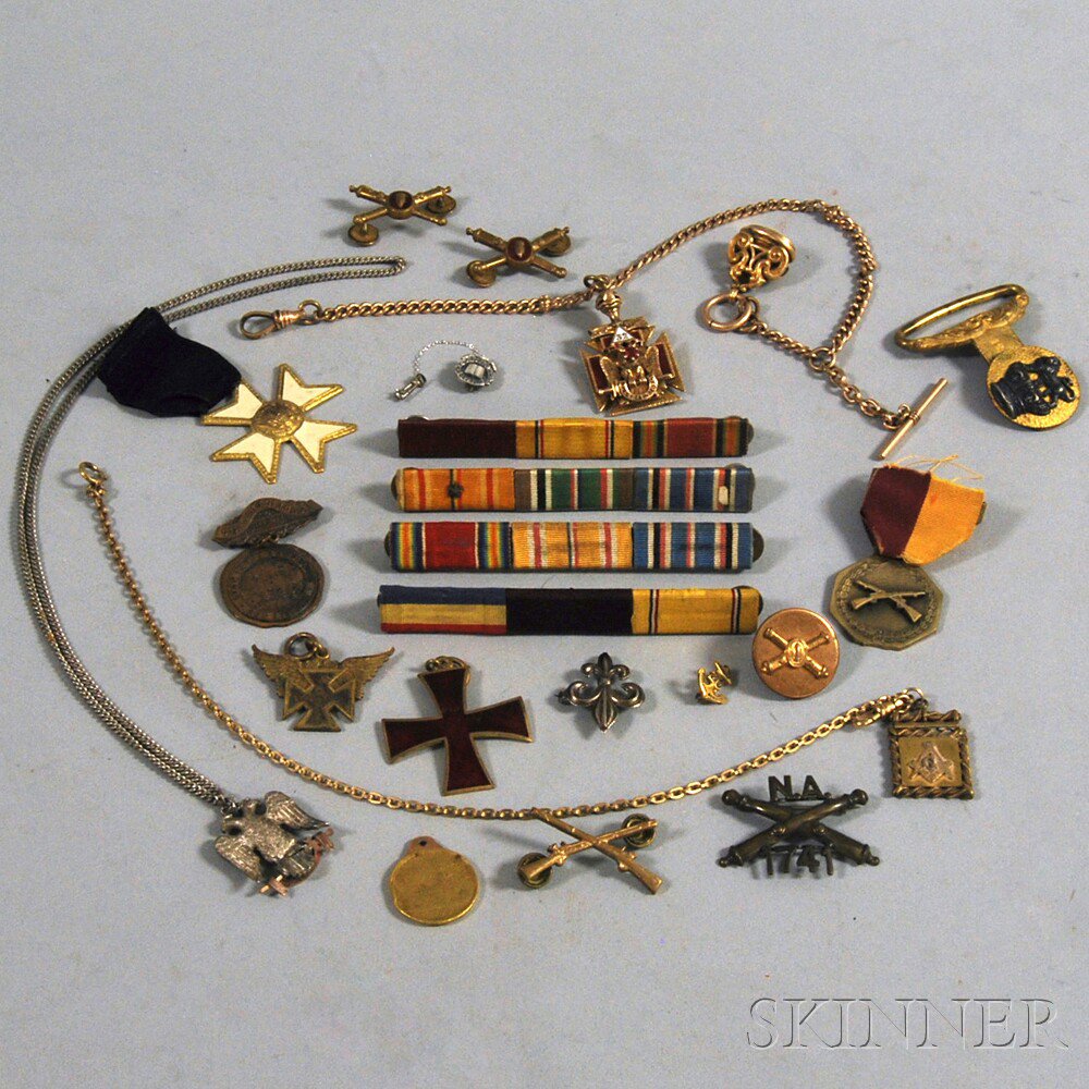 Appraisal: Small Group of Military and Fraternal Pins and Ribbon Bars