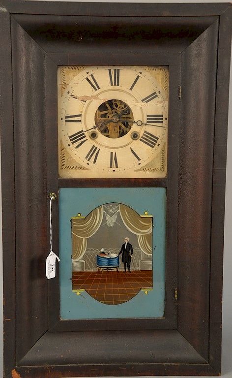 Appraisal: William S Johnson ogee clock having reverse painted George Washington