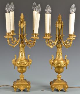 Appraisal: Pr Gilt Bronze Candelabra Lamps Pair of Continental gilt bronze