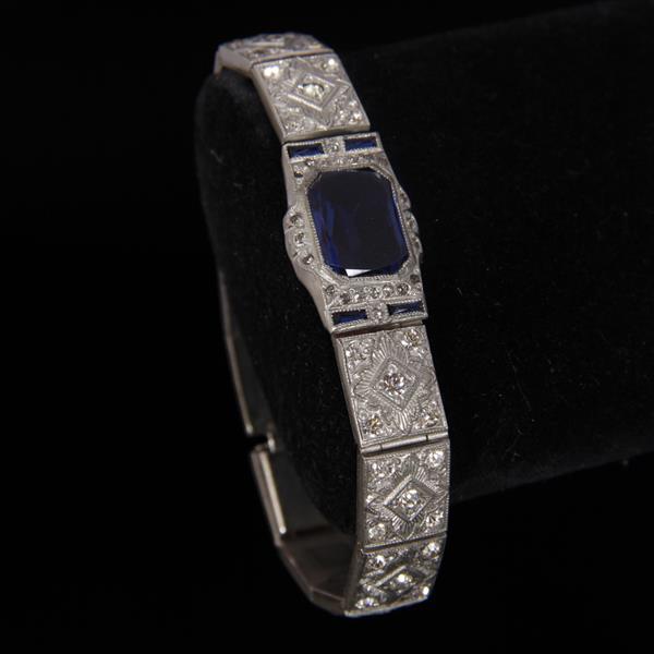 Appraisal: Vintage Art Deco bracelet with sapphire crystal clear rhinestones marked