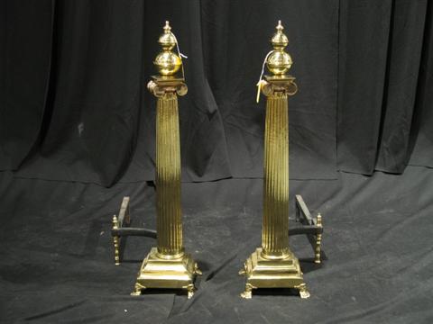 Appraisal: PAIR OF LARGE BRASS ANDIRONS IONIC COLUMNS h w d