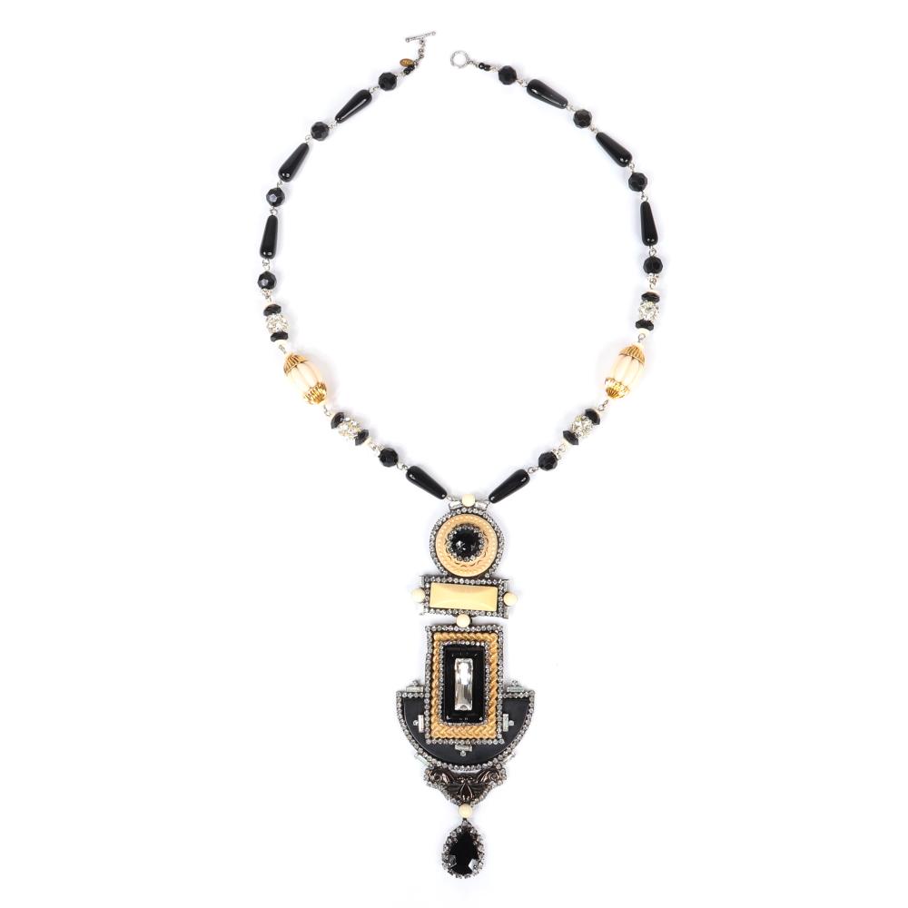 Appraisal: LAWRENCE VRBA COUTURE DESIGNER LONG BEADED NECKLACE WITH LINKED OVERSIZE