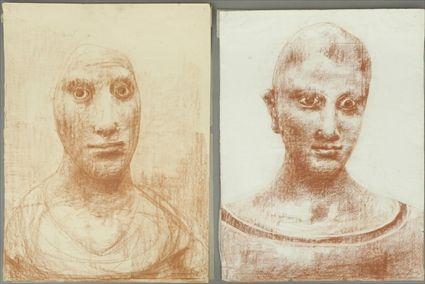 Appraisal: Attributed to Luciano Miori th C Two Portraits Red charcoal