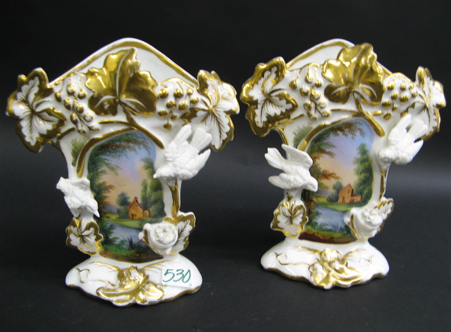 Appraisal: PAIR FRENCH OLD PARIS PORCELAIN GARNITURE VASES having applied doves