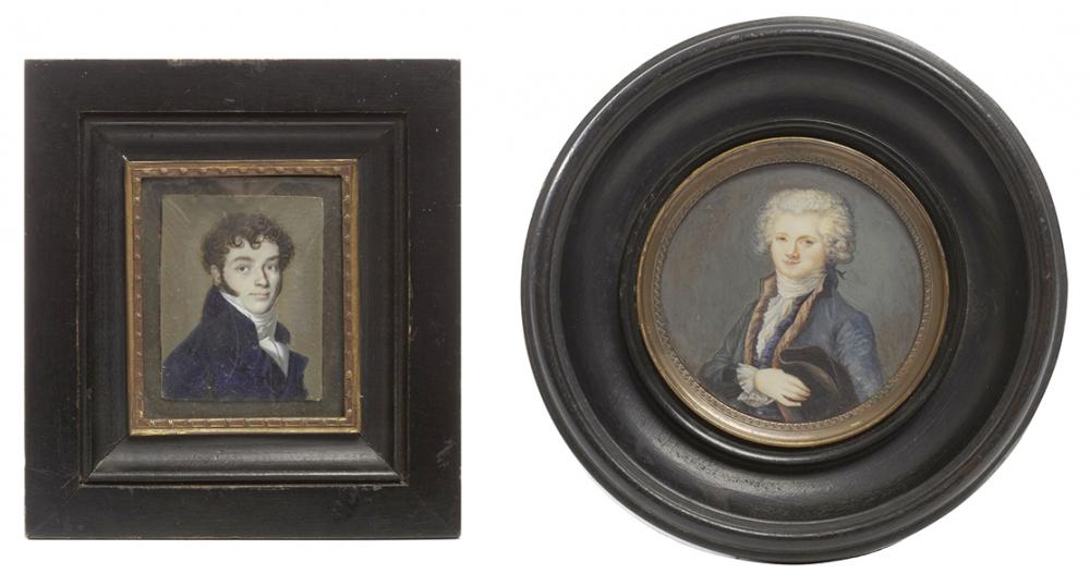 Appraisal: TWO TH CENTURY PORTRAIT MINIATURES ON IVORY AND CARD on