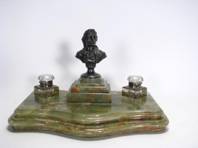 Appraisal: Vintage inkstand on marble base with cast metal bust of