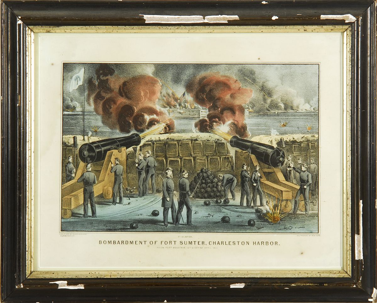 Appraisal: FRAMED CURRIER IVES COLORED LITHOGRAPH Bombardment of Fort Sumter Charleston