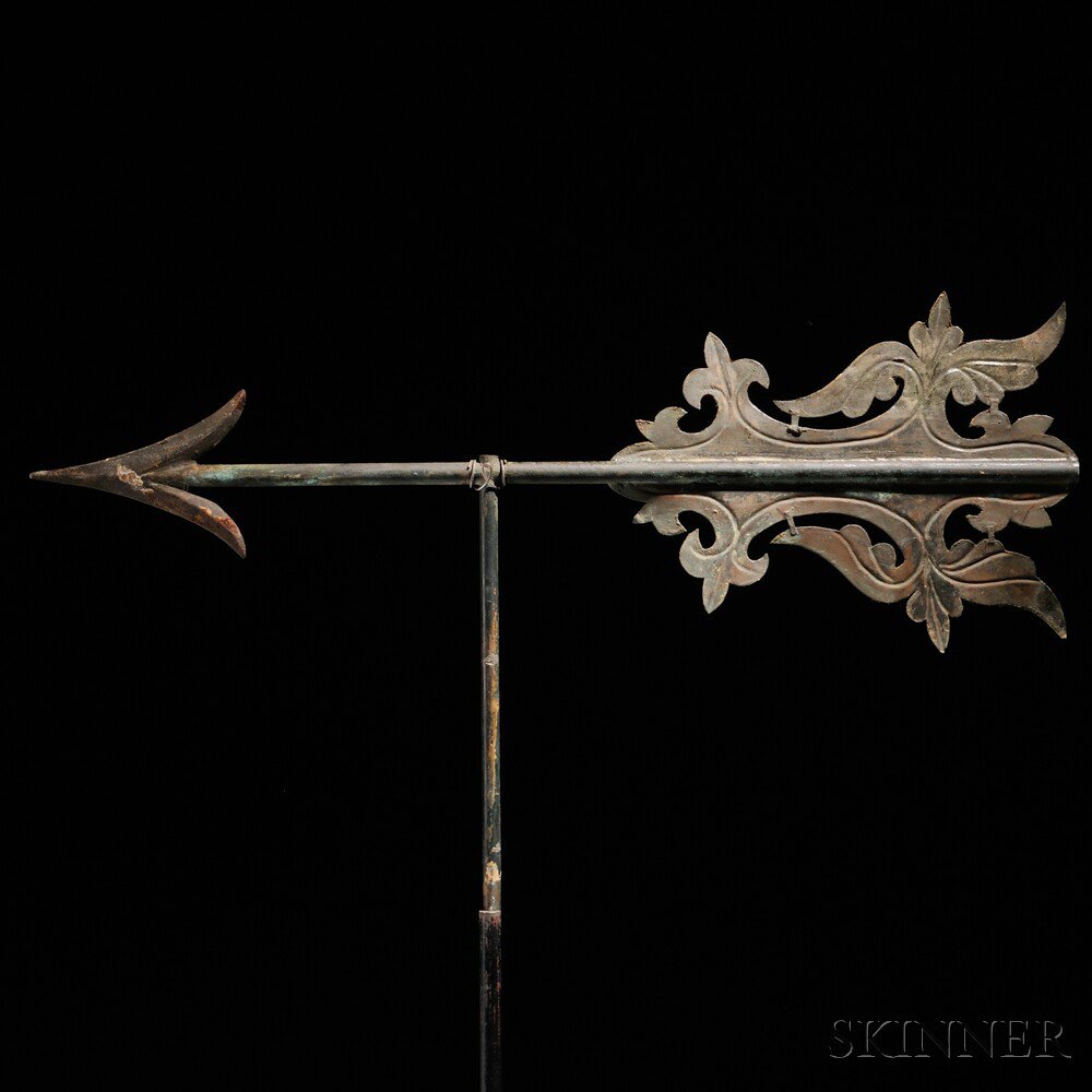 Appraisal: Embossed Sheet Copper and Iron Arrow Bannerette Weathervane America late