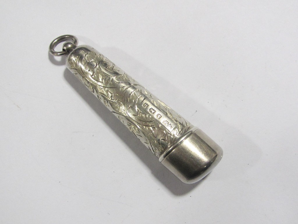 Appraisal: Engraved silver mezuzah holder