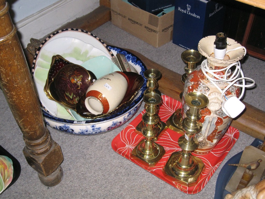 Appraisal: Lot comprising a blue and white basin of assorted ceramics