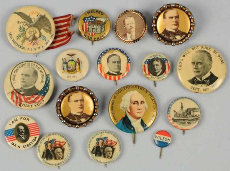 Appraisal: Lot of Approximately Button Pins Includes Washington two Governor Stuart