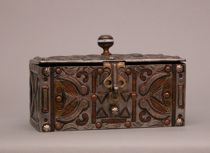 Appraisal: Wood Box with Copper Metal Morocco th Century A decorative