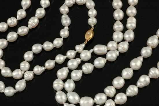 Appraisal: A strand of South Sea pearls Comprising eighty two baroque