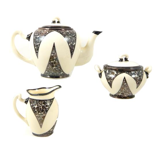 Appraisal: Early th C Lenox silver deposit tea service triangular vignettes