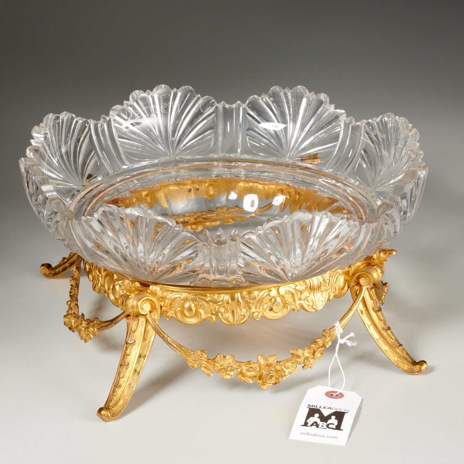 Appraisal: FRENCH STYLE GILT METAL GLASS CENTERPIECE BOWL th c footed