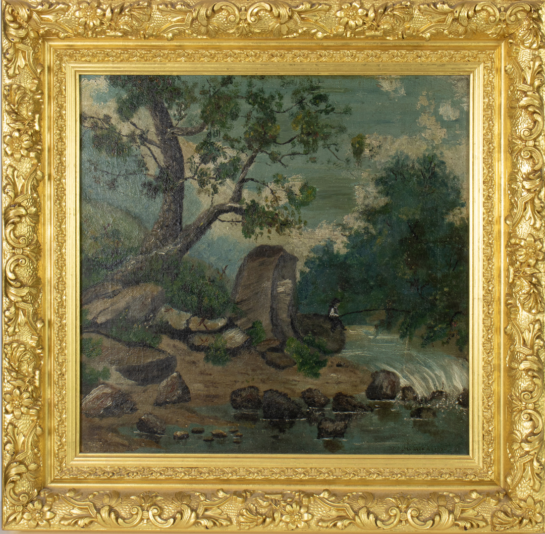 Appraisal: American School th century Young Boy Fishing oil on canvas