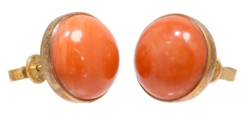 Appraisal: pair Estate kt yellow gold and coral cabochon earrings post