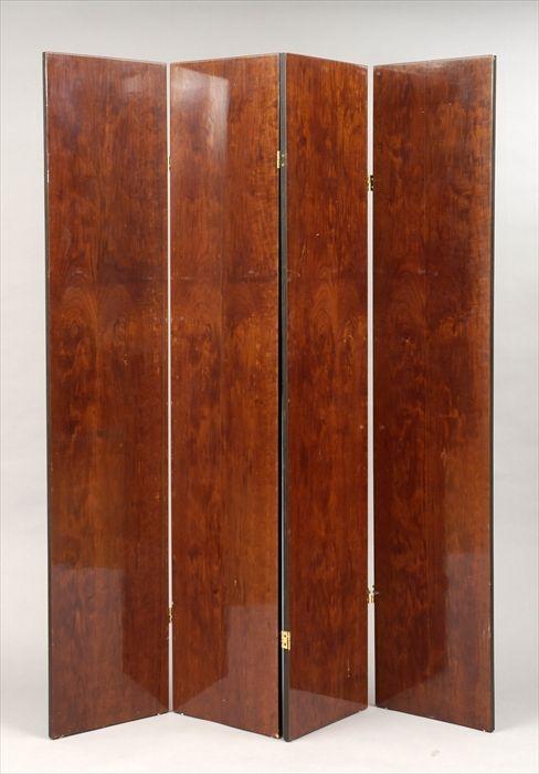 Appraisal: Modern Mahogany Four-Panel Folding Screen in the Style of Jean-Michel