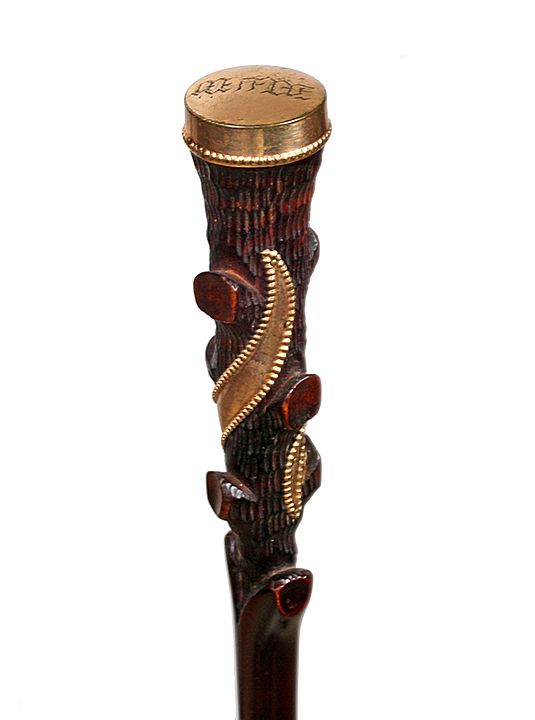 Appraisal: Gold and Briar Dress Cane Ca - A carved twigspur