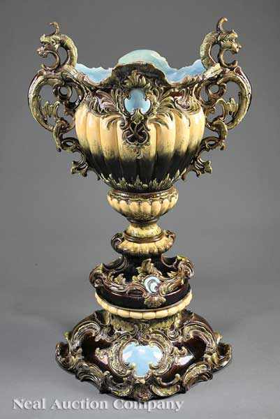 Appraisal: A Large Antique Continental Majolica Urn on Stand late th